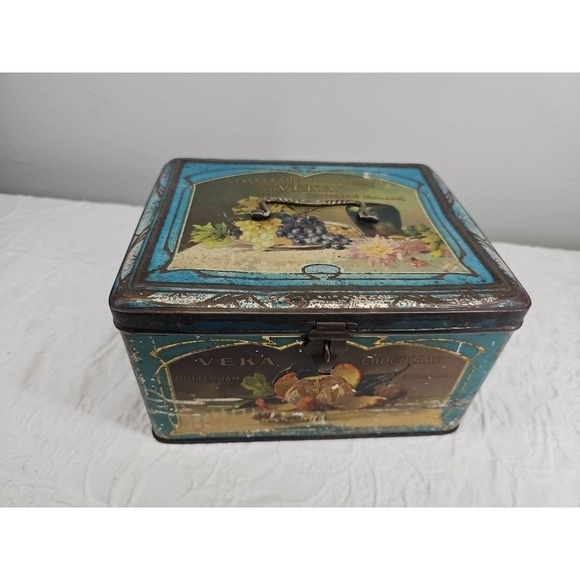 Rare Antique VekaChocolade und Cacao StoreCocoa Tin 1900s floral
